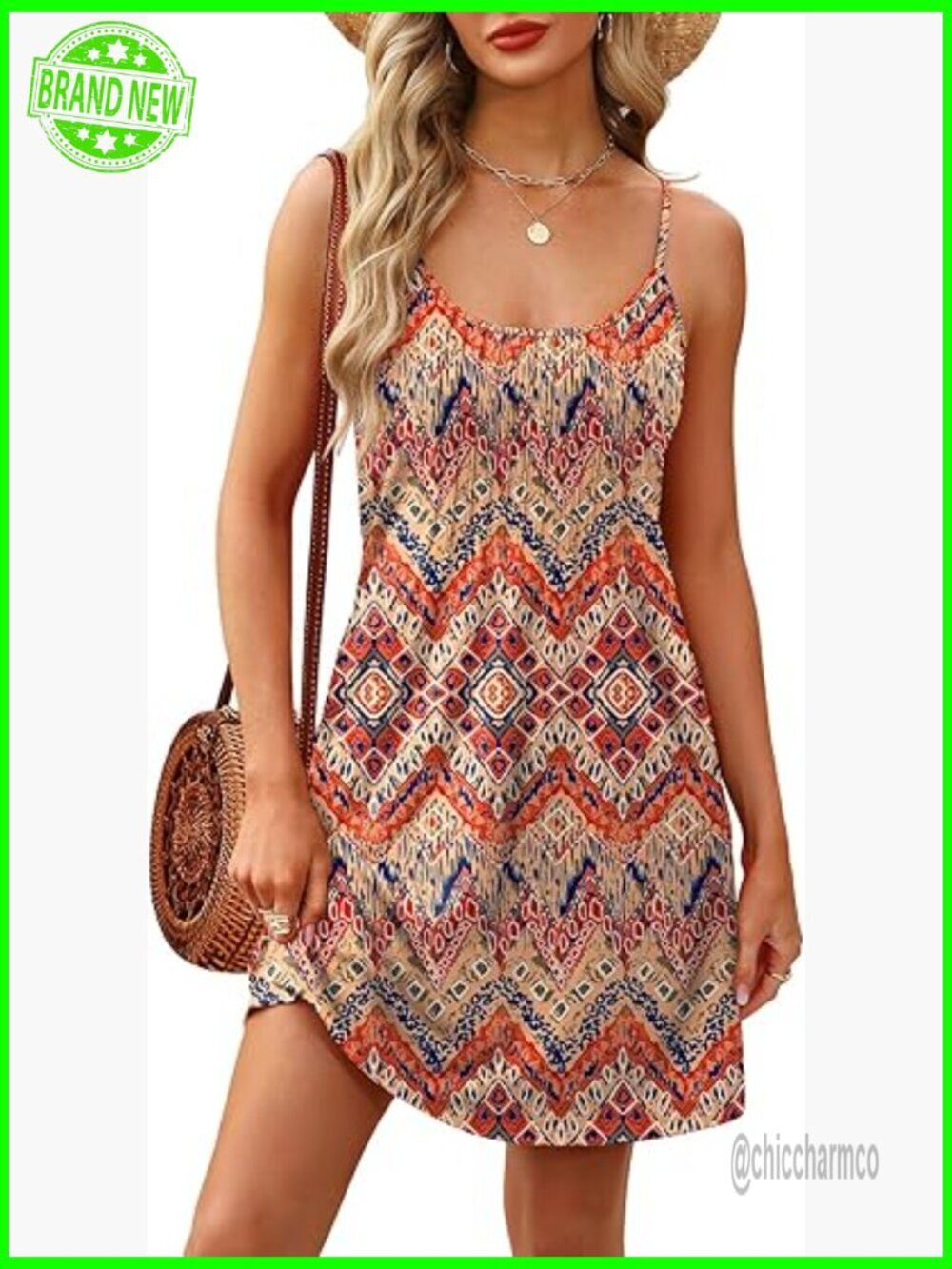 Boho Casual Sundress with Pockets Adjustable Spaghetti Strap Beach Vacation